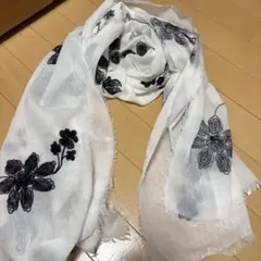 花柄刺繍ストール ホワイト