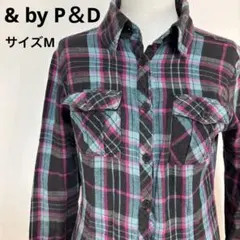 & by P＆D チェック柄フリル付きシャツワンピース　サイズM【440】
