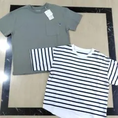 バースデイ 半袖 Tシャツ カーキ ボーダー 140cm