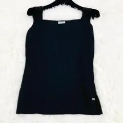 極美品☆FOXEY　スクエアネック ノースリーブニット　ロゴプレート　40のサムネイル