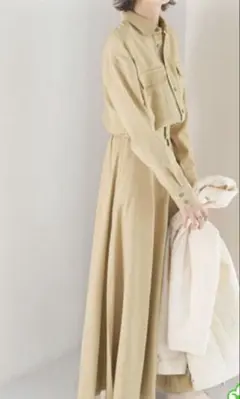 ベージュ 長袖 シャツワンピース KBF ベージュ M