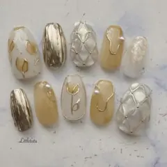 ネイルチップ　現品　ミラーチューリップ　キルティング　ニュアンス　卒業式　入学式