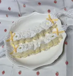 ぬい服　ヘッドドレス　黄色　イエロー　レース　白　お花　ほわぬい　ぬい用　2点