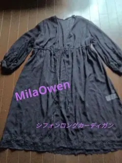 Mila Owen シフォンロングカーディガン　黒色のサムネイル