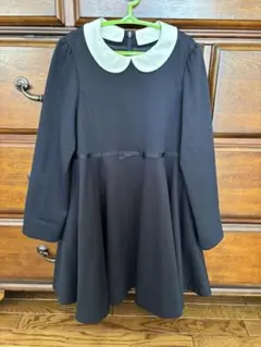 ネイビー白襟の長袖フレアワンピース　フォーマル