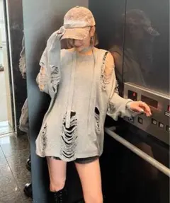 スパイラルガール SPIRALGIRL スカーフ付きダメージオーバーニット