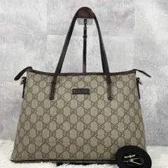 美品 グッチ PVC 2WAY ショルダーバッグ GG柄 ロゴ型押し ファスナー