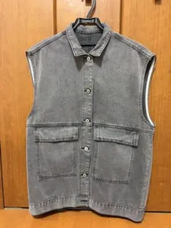 グレー デニム ノースリーブジャケット