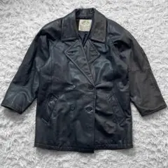 vintage 本革 ダブルブレスト カウ レザー ジャケット M 黒 ハーフ丈