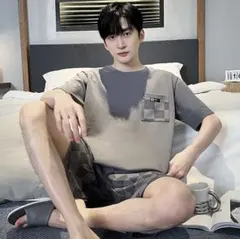 ☆新品☆【メンズルームウェア】パジャマ　部屋着　グレー　L 上下セット　ハーフ