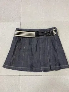 BURBERRY BLUE LABEL デニム ラップスカート 牛革ベルト