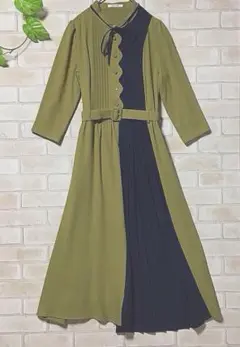 REDYAZEL オリーブグリーン ネイビー ロングワンピース　ベルト　リボン