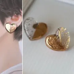NO.104 ハート型メタルピアス ゴールドシルバーコンビ