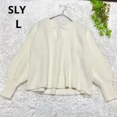 SLYスライム◆ボリューム袖ニットVネック リブ編みセーター 長袖(F)