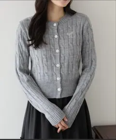 BLUEEAST リボン刺繍ケーブルニットカーディガン