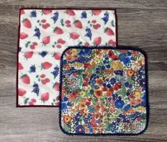 【値下げ¥680→¥500】タオルハンカチ2点セット/いちご柄・花柄