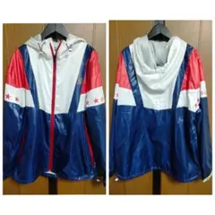 ラッセルノ ルチャマスクロゴ刺繍 ナイロンジャケットフーディー 白紺赤 サイズ4