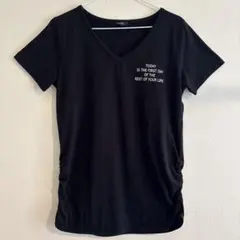 Tシャツ　ロゴプリント Vネック ブラック