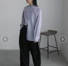 【Aunt Maie's】美品◎フリルシャツ ブラウス ブルー ストライプ