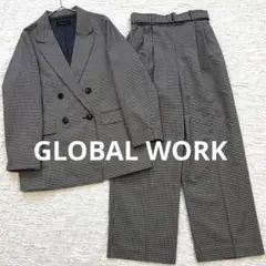 【GLOBAL WORK】千鳥柄 ダブルジャケット＆ワイドパンツ セットアップ