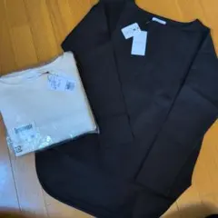 オペークドットクリップ☆アンチピリングダンボール ラウンドヘムトップスМ新品春物