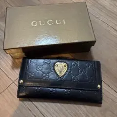 GUCCI グッチ 長財布 GG柄 ハート金具 レザー ブラック ゴールド