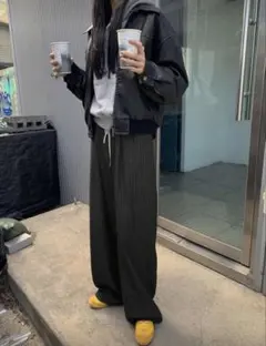 ブラックストライプ ワイドパンツ y2k グランジ