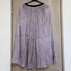 VIS ラベンダー プリーツスカート 黒リブウエスト