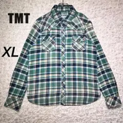 『TMT』 ネルシャツ　袖刺繍　チェック柄　スナップボタン　グリーン　【XL】