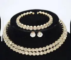 5*6様 18金メッキ仕上げ高品質CZ 2連ネックレスセット 45cm 3点セッ