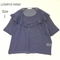 ローリーズファーム ブラウス シースルー ネイビー L フリル 半袖 トップス