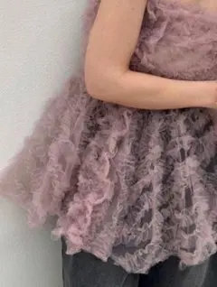 poppy ウェーブチュール キャミ チュニック ピンクシースルー
