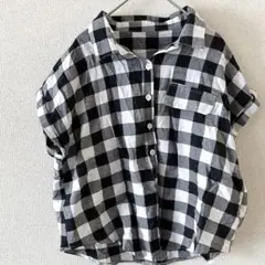 SHEIN 【M】ブラック・ホワイトチェック 半袖シャツ 夏