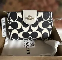 COACH 二つ折り財布 シグネチャー ブラック ホワイトのサムネイル