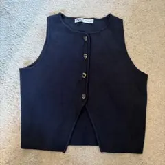 ZARA ノースリーブ ニット トップス ネイビーのサムネイル