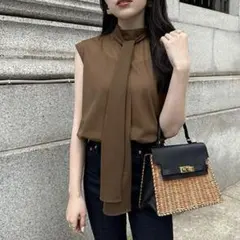 anuans（アニュアンス） ボウタイシアーカットトップス （BROWN）