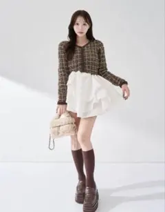 〈完売品〉Darich ボリュームフリルツイードニットミニワンピース