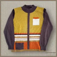 【美品/昭和レトロ】マルチカラー デザインニット パッチワーク風【F104】