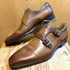 美品 MAGNANNI ダブルモンク レザーシューズ サイズ39 ブラウン - メルカリ