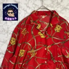 【太アーム】FUCHSIA ROSE★柄シャツ チェーン ゴールド