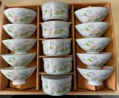 [高級清水焼】清水陶苑 和食器セット茶碗10客 ＆ 蓋付き保存容器5客15点花柄のサムネイル