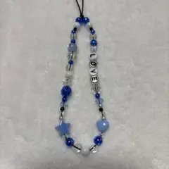 ビーズストラップ　携帯ストラップ　文字入り　韓国　y2k スクバ　青