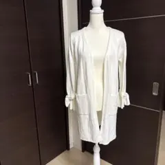 【アプワイザーリッシェ】ホワイト カーディガン 長袖 リボン付き