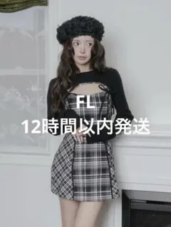 Darich ダーリッチ ニットボレロダブルチェックミニワンピース ブラック L