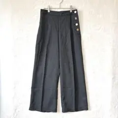 DRESKIP ドレスキップ／ワイドパンツ L センタープレス ボタン グレー