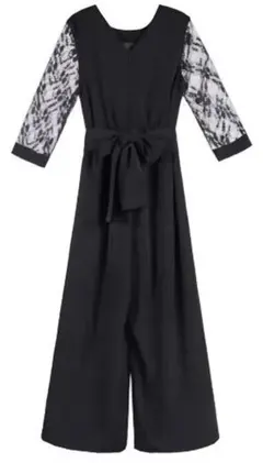 パーティー 結婚式 ジャンプスーツ パンツドレス レース袖 2way