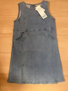 新品　プティマイン　デニム ジャンバースカート リボン付き　120センチ