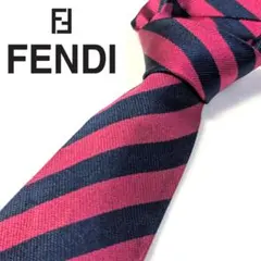 美品✨フェンディ ブランドネクタイ ストライプ ネイビーピンク シルクのサムネイル