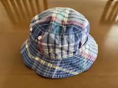ラルフローレン　リバーシブル ベビー帽子 チェック柄 ネイビー