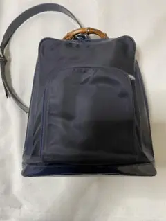 グッチ　ミニバック　ワンショルダー　ネイビー　バンブー　ユニセックス